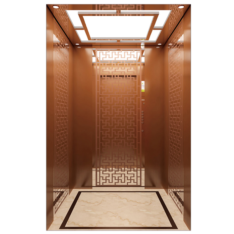 Luxury Rose Golden Cabin Passenger Elevator for Commercial and Residential with Gearless Machine